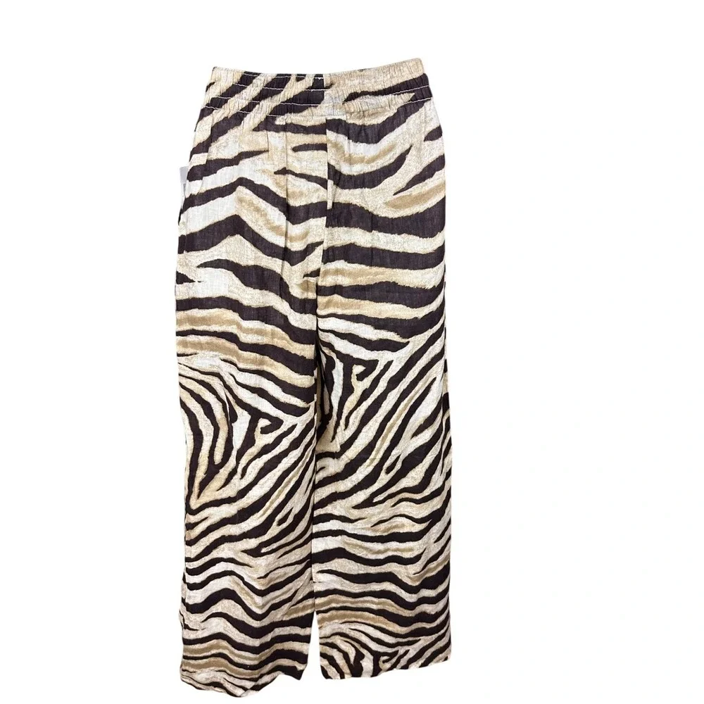 Lauren Ralph Lauren NWT SZ2P Zebra Print Wide Leg Pant Drawstring Bone chocolate - Picture 8 of 14